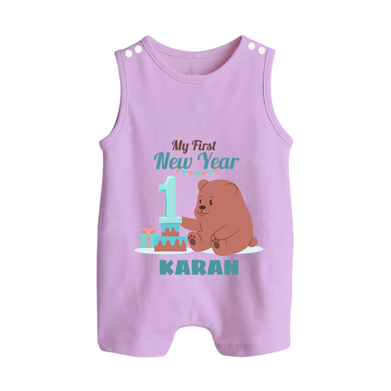My First New Year – Bear with Cake | Personalised Romper Suit   - LILAC - 0 - 5 Months Old (Chest 18")