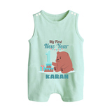 My First New Year – Bear with Cake | Personalised Romper Suit   - MINT GREEN - 0 - 5 Months Old (Chest 18")