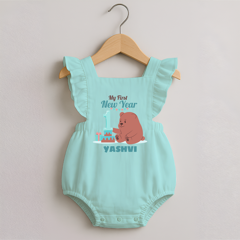 My First New Year – Bear with Cake | Personalised Romper Frock for Girls - MINT GREEN - 0 - 3 Months Old (Chest 19")