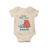 My First New Year – Bear with Cake | Personalised Romper for Kids - IVORY - New Born (Chest 14")