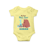 My First New Year – Bear with Cake | Personalised Romper for Kids - PASTEL YELLOW - New Born (Chest 14")