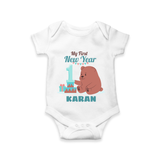 My First New Year – Bear with Cake | Personalised Romper for Kids - WHITE - New Born (Chest 14")