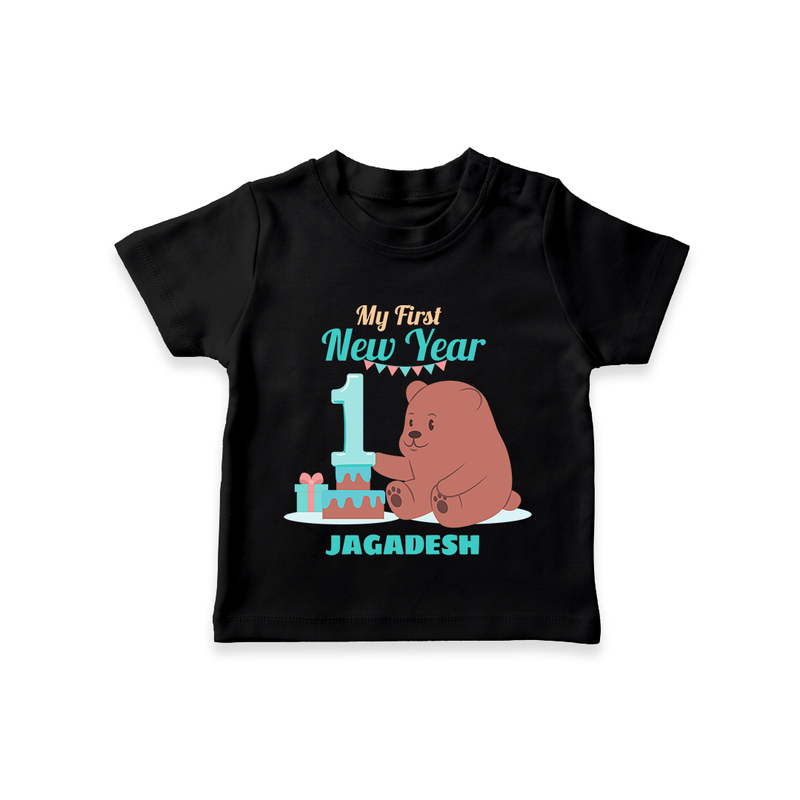 "My First New Year 2025 - Celebrating Memories With Our Customized T-Shirt for Kids With Name" - BLACK - 0-5 Months Old (Chest 17")