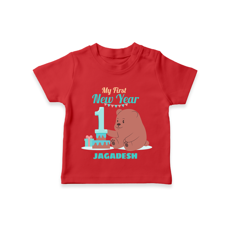 "My First New Year 2025 - Celebrating Memories With Our Customized T-Shirt for Kids With Name" - RED - 0-5 Months Old (Chest 17")