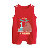 My First New Year – Bear with Cake | Personalised Romper Suit   - RED - 0 - 5 Months Old (Chest 18")