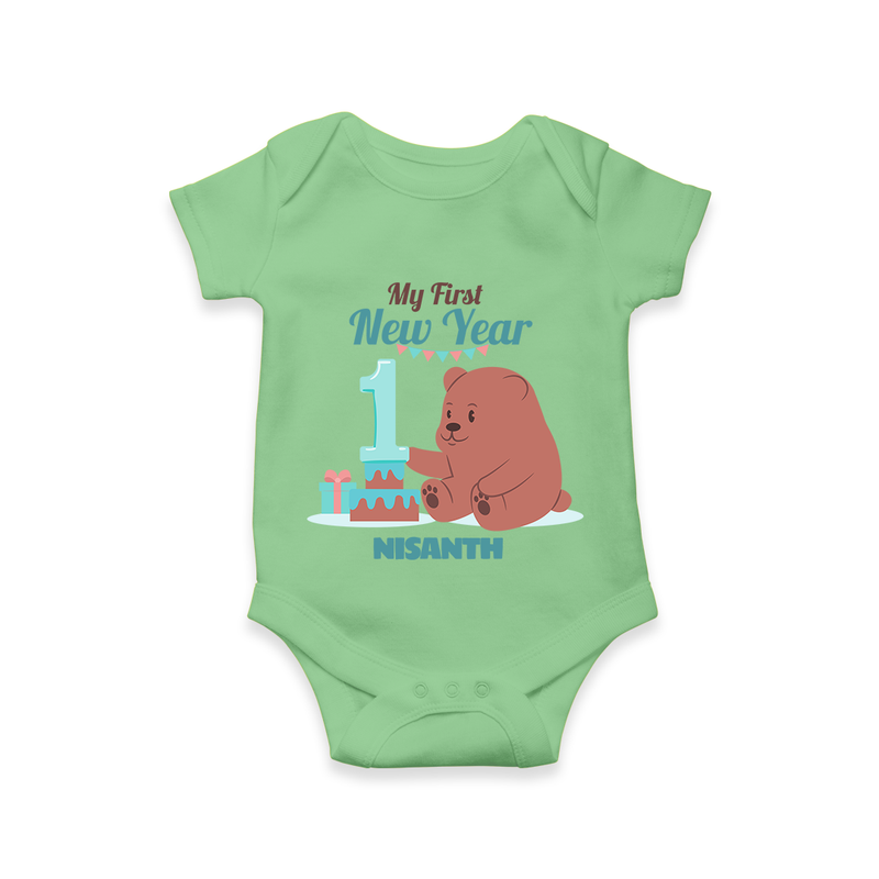 "My First New Year 2025 - Celebrating Memories With Our Customized Romper for Babies With Name" - GREEN - 0 - 3 Months Old (Chest 16")