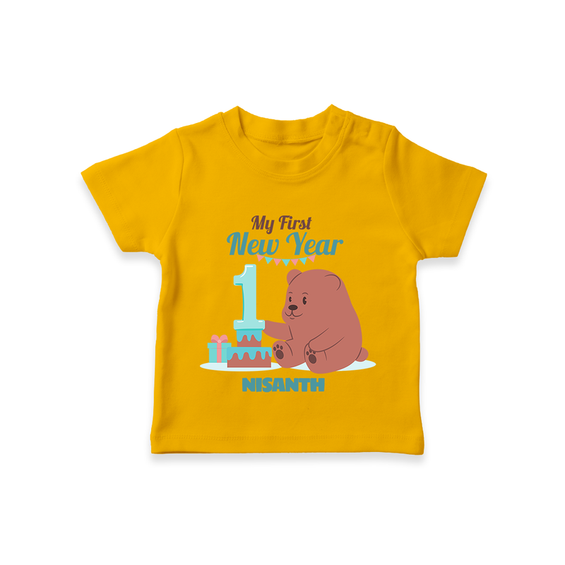 "My First New Year 2025 - Celebrating Memories With Our Customized T-Shirt for Kids With Name" - CHROME YELLOW - 0-5 Months Old (Chest 17")