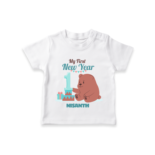 "My First New Year 2025 - Celebrating Memories With Our Customized T-Shirt for Kids With Name" - WHITE - 0-5 Months Old (Chest 17")