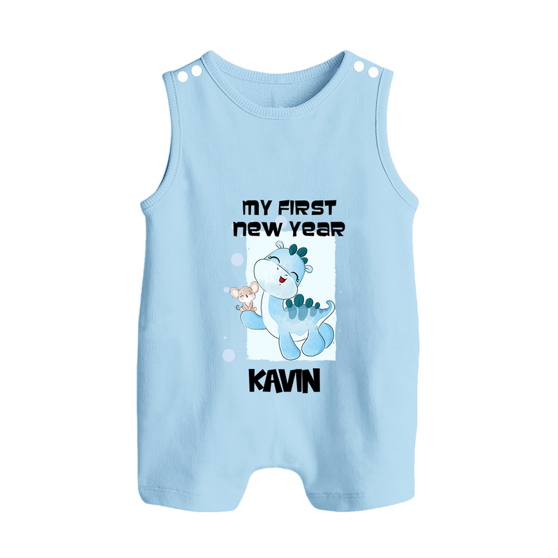 My First New Year – Blue Dino| Customized Romper Suit   - BABY BLUE - 0 - 5 Months Old (Chest 18")