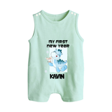 My First New Year – Blue Dino| Customized Romper Suit   - MINT GREEN - 0 - 5 Months Old (Chest 18")
