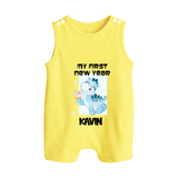 My First New Year – Blue Dino| Customized Romper Suit   - PASTEL YELLOW - 0 - 5 Months Old (Chest 18")