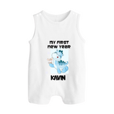 My First New Year – Blue Dino| Customized Romper Suit   - WHITE - 0 - 5 Months Old (Chest 18")