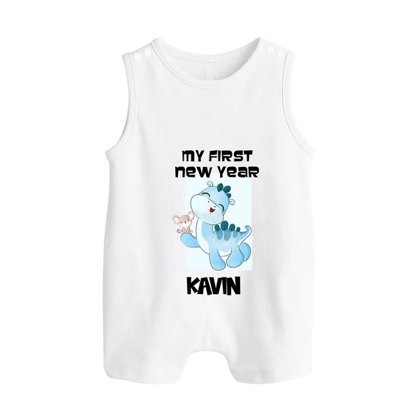 My First New Year – Blue Dino| Customized Romper Suit   - WHITE - 0 - 5 Months Old (Chest 18")