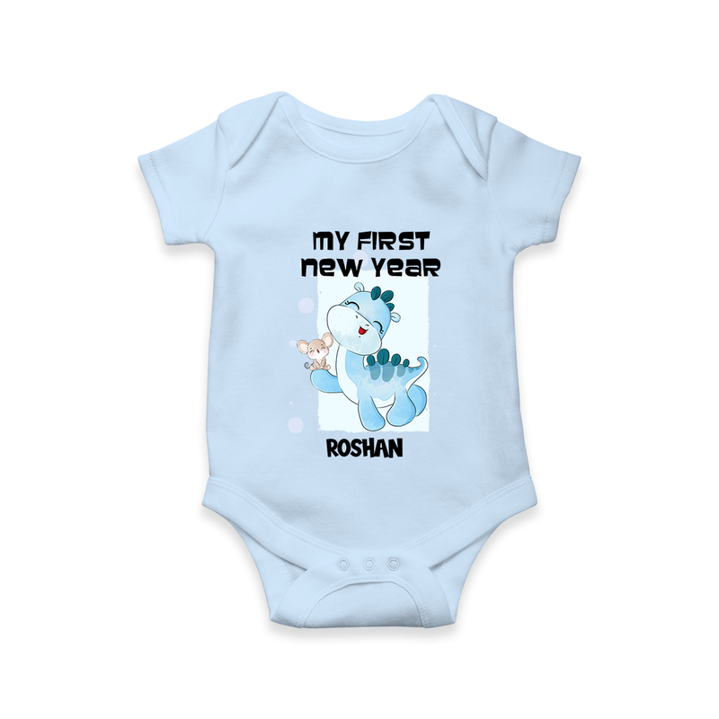 "My First New Year 2025 - First Happy Moment With Our Customized Romper for Babies With Name" - BABY BLUE - 0 - 3 Months Old (Chest 16")