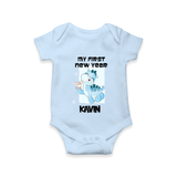 My First New Year – Blue Dino| Customized Romper for Kids - BABY BLUE - New Born (Chest 14")