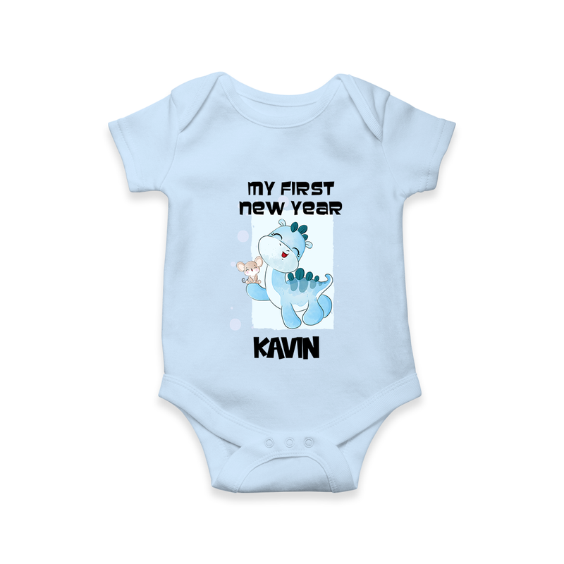 My First New Year – Blue Dino| Customized Romper for Kids - BABY BLUE - New Born (Chest 14")
