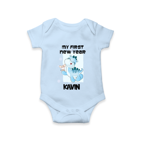 My First New Year – Blue Dino| Customized Romper for Kids - BABY BLUE - New Born (Chest 14")