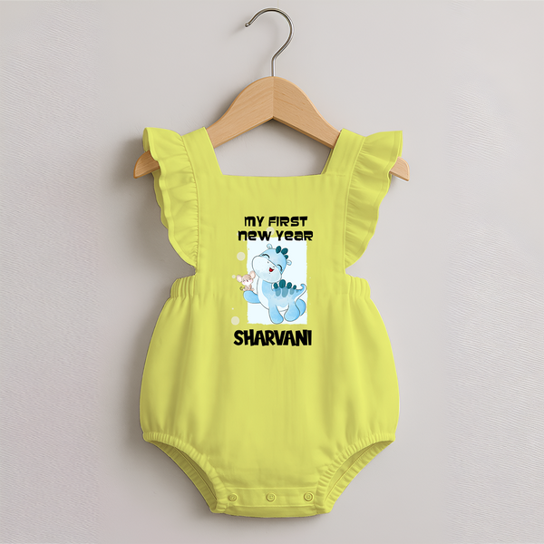 My First New Year – Blue Dino| Customized Romper Frock for Girls - PASTEL YELLOW - 0 - 3 Months Old (Chest 19")