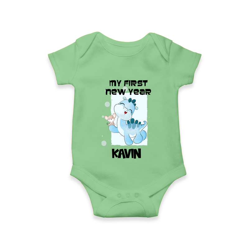 My First New Year – Blue Dino| Customized Romper for Kids - GREEN - New Born (Chest 14")
