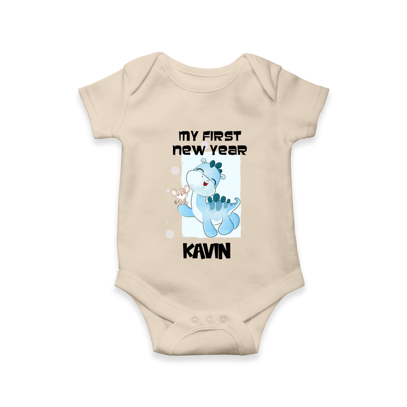My First New Year – Blue Dino| Customized Romper for Kids - IVORY - New Born (Chest 14")