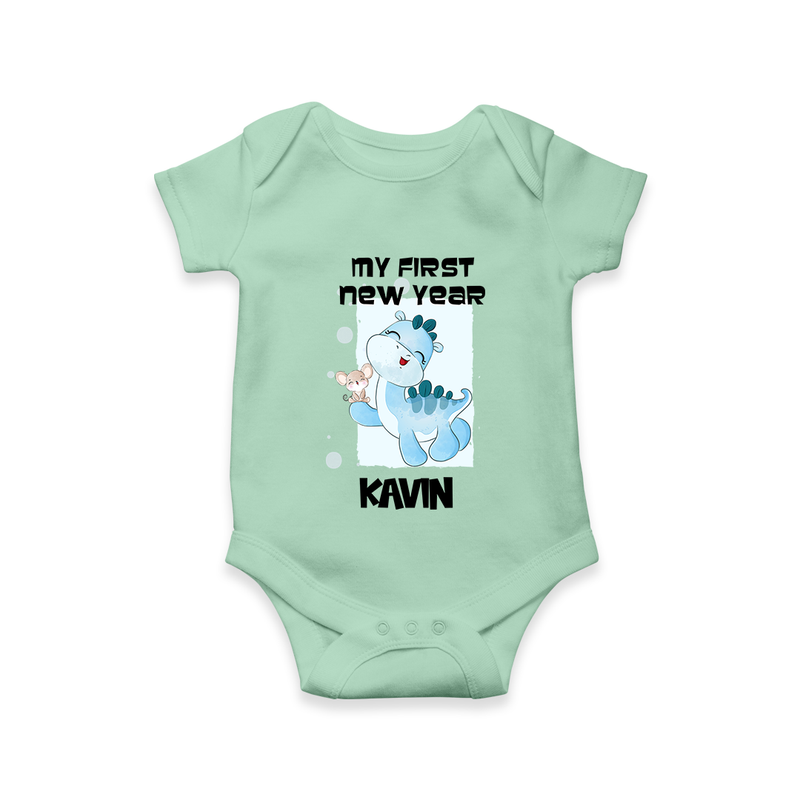 My First New Year – Blue Dino| Customized Romper for Kids - MINT GREEN - New Born (Chest 14")