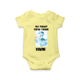 My First New Year – Blue Dino| Customized Romper for Kids - PASTEL YELLOW - New Born (Chest 14")
