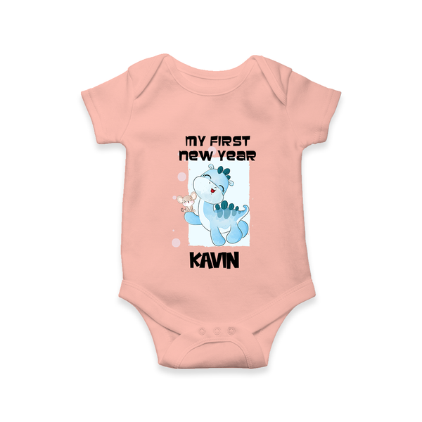 My First New Year – Blue Dino| Customized Romper for Kids - PEACH - New Born (Chest 14")
