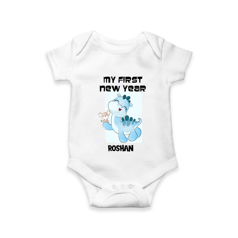 "My First New Year 2025 - First Happy Moment With Our Customized Romper for Babies With Name" - WHITE - 0 - 3 Months Old (Chest 16")