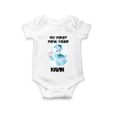 My First New Year – Blue Dino| Customized Romper for Kids - WHITE - New Born (Chest 14")
