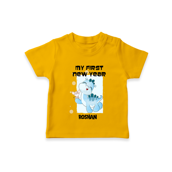 "My First New Year 2025 - First Happy Moment With Our Customized T-Shirt for Kids With Name" - CHROME YELLOW - 0-5 Months Old (Chest 17")