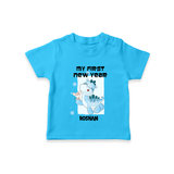 "My First New Year 2025 - First Happy Moment With Our Customized T-Shirt for Kids With Name" - SKY BLUE - 0-5 Months Old (Chest 17")