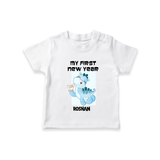 "My First New Year 2025 - First Happy Moment With Our Customized T-Shirt for Kids With Name" - WHITE - 0-5 Months Old (Chest 17")