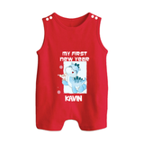 My First New Year – Blue Dino| Customized Romper Suit   - RED - 0 - 5 Months Old (Chest 18")