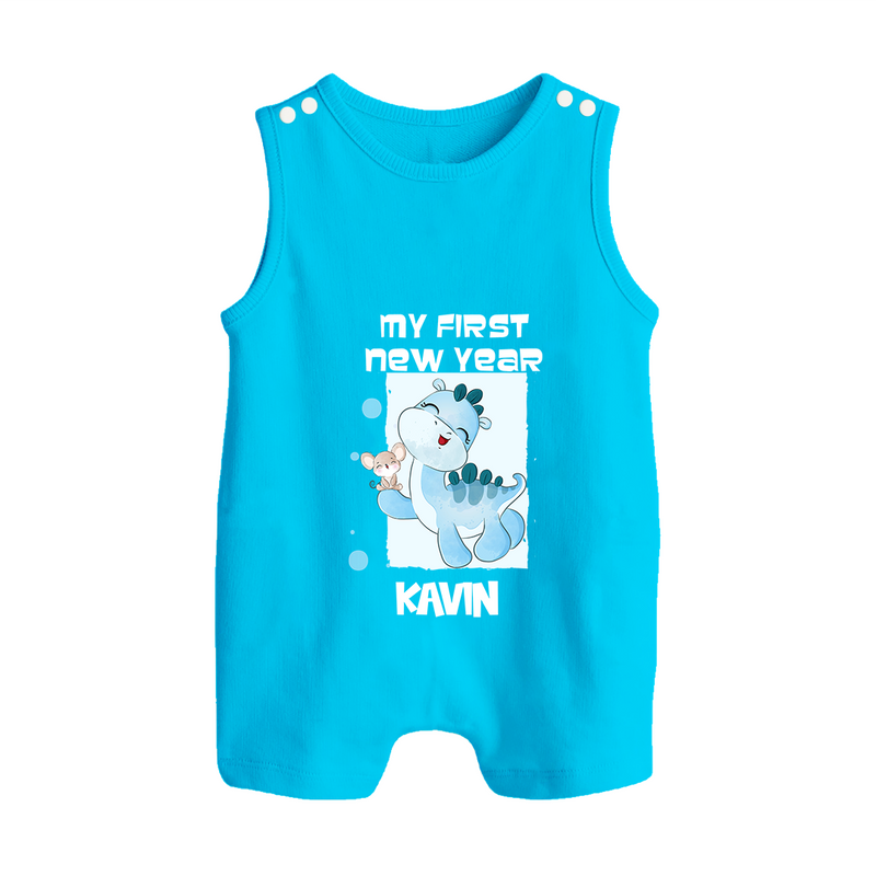 My First New Year – Blue Dino| Customized Romper Suit   - SKY BLUE - 0 - 5 Months Old (Chest 18")