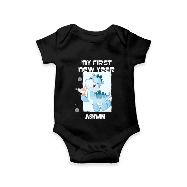 "My First New Year 2025 - First Happy Moment With Our Customized Romper for Babies With Name" - BLACK - 0 - 3 Months Old (Chest 16")