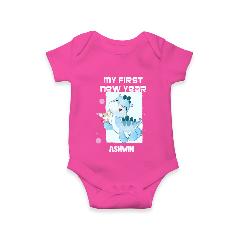 "My First New Year 2025 - First Happy Moment With Our Customized Romper for Babies With Name" - HOT PINK - 0 - 3 Months Old (Chest 16")