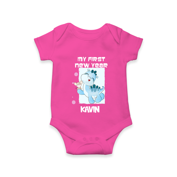 My First New Year – Blue Dino| Customized Romper for Kids - HOT PINK - New Born (Chest 14")
