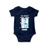 My First New Year – Blue Dino| Customized Romper for Kids - NAVY BLUE - New Born (Chest 14")
