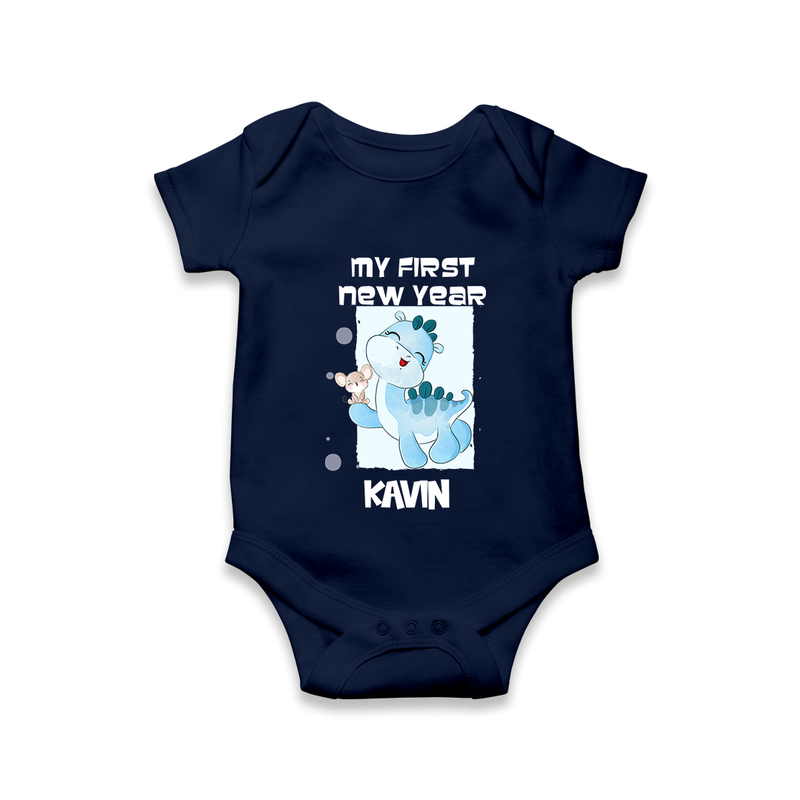 My First New Year – Blue Dino| Customized Romper for Kids - NAVY BLUE - New Born (Chest 14")