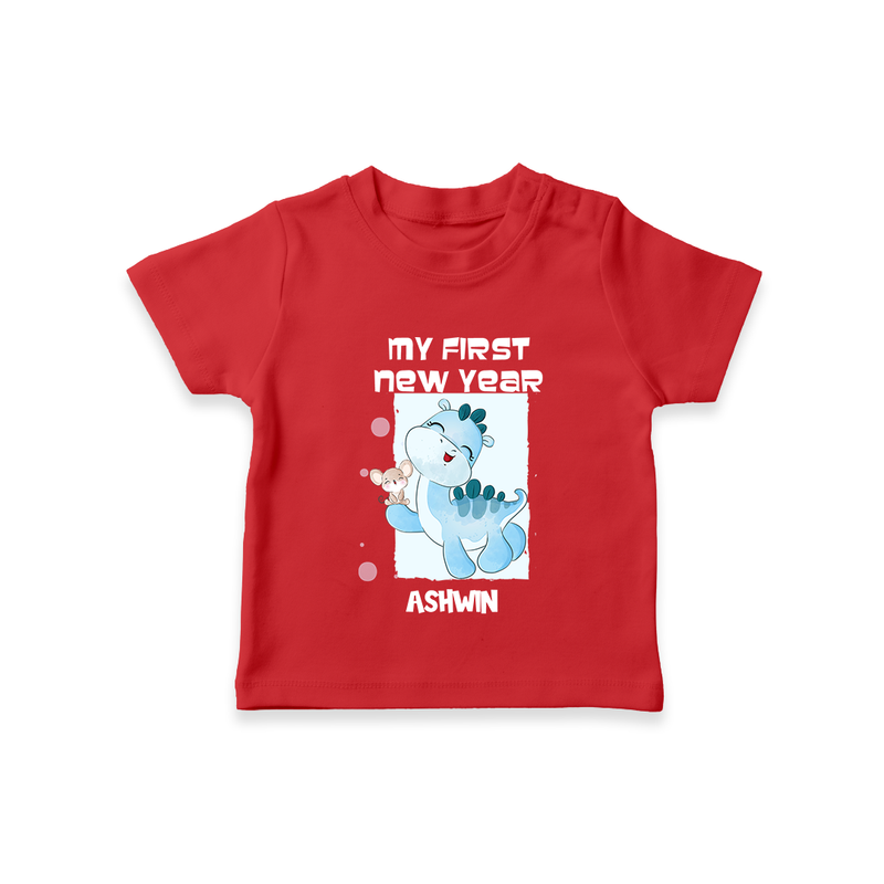 "My First New Year 2025 - First Happy Moment With Our Customized T-Shirt for Kids With Name" - RED - 0-5 Months Old (Chest 17")