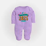 3,2,1É "Happy new Year 2025" - New Year Themed Customized Sleep Suit For Babies With Name - LILAC - New Born (Chest 7.5")