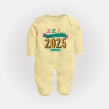 3,2,1É "Happy new Year 2025" - New Year Themed Customized Sleep Suit For Babies With Name - PASTEL YELLOW - New Born (Chest 7.5")