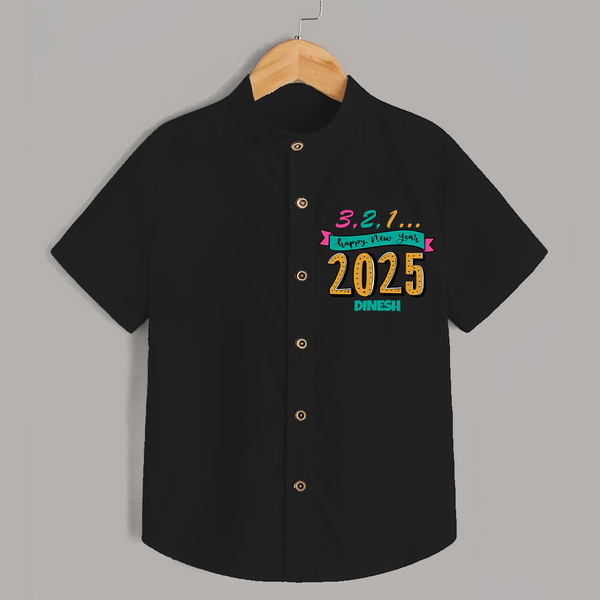 3,2,1É "Happy new Year 2025" - New Year Themed Customized Shirt For Kids With Name - BLACK - 0 - 6 Months Old (Chest 23")