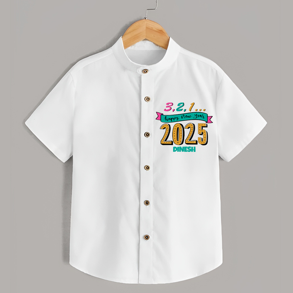 3,2,1É "Happy new Year 2025" - New Year Themed Customized Shirt For Kids With Name - WHITE - 0 - 6 Months Old (Chest 23")