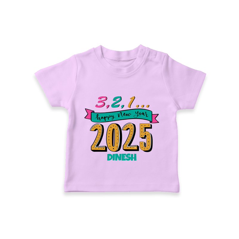 3,2,1É "Happy new Year 2025" - New Year Themed Customized T-Shirt For Kids With Name - LILAC - 0-5 Months Old (Chest 17")