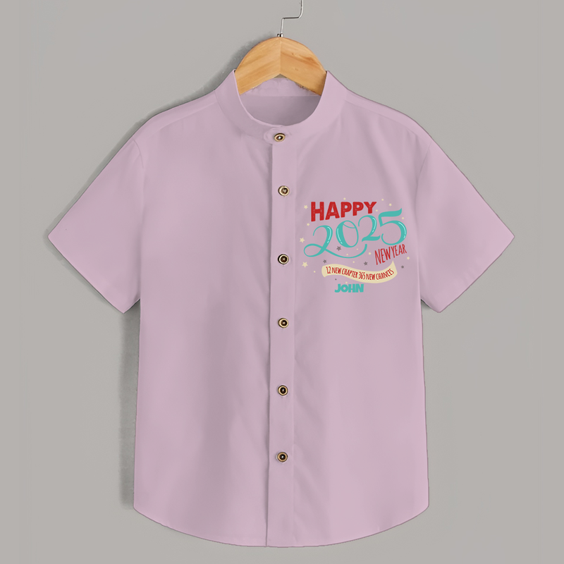 "12 New Chapter , 365 New chances" - New Year Themed Customized Shirt For Kids With Name - PINK - 0 - 6 Months Old (Chest 23")