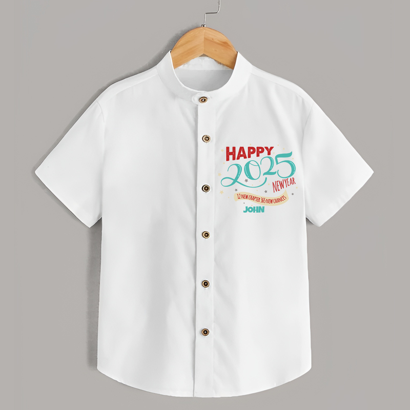 "12 New Chapter , 365 New chances" - New Year Themed Customized Shirt For Kids With Name - WHITE - 0 - 6 Months Old (Chest 23")