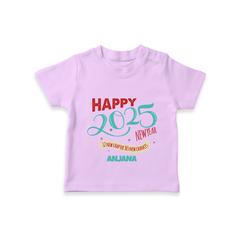 "12 New Chapter , 365 New chances" - New Year Themed Customized T-Shirt For Kids With Name - LILAC - 0-5 Months Old (Chest 17")