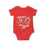 "12 New Chapter , 365 New chances" - New Year Themed Customized Romper For Babies With Name - RED - 0 - 3 Months Old (Chest 16")