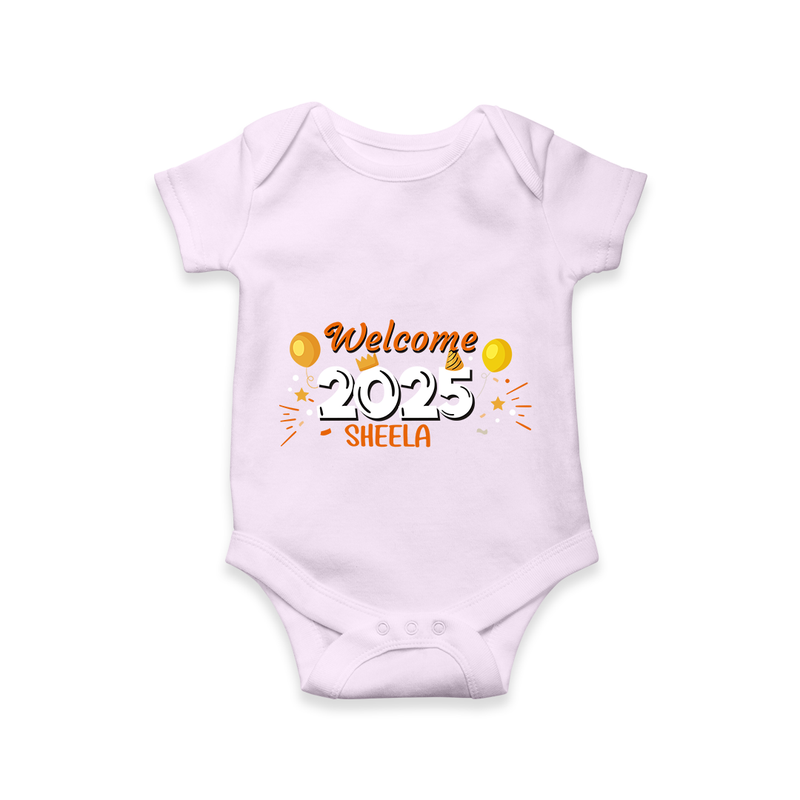 "Welcome 2025" - New Year Themed Customized Romper For Babies With Name - LILAC - 0 - 3 Months Old (Chest 16")